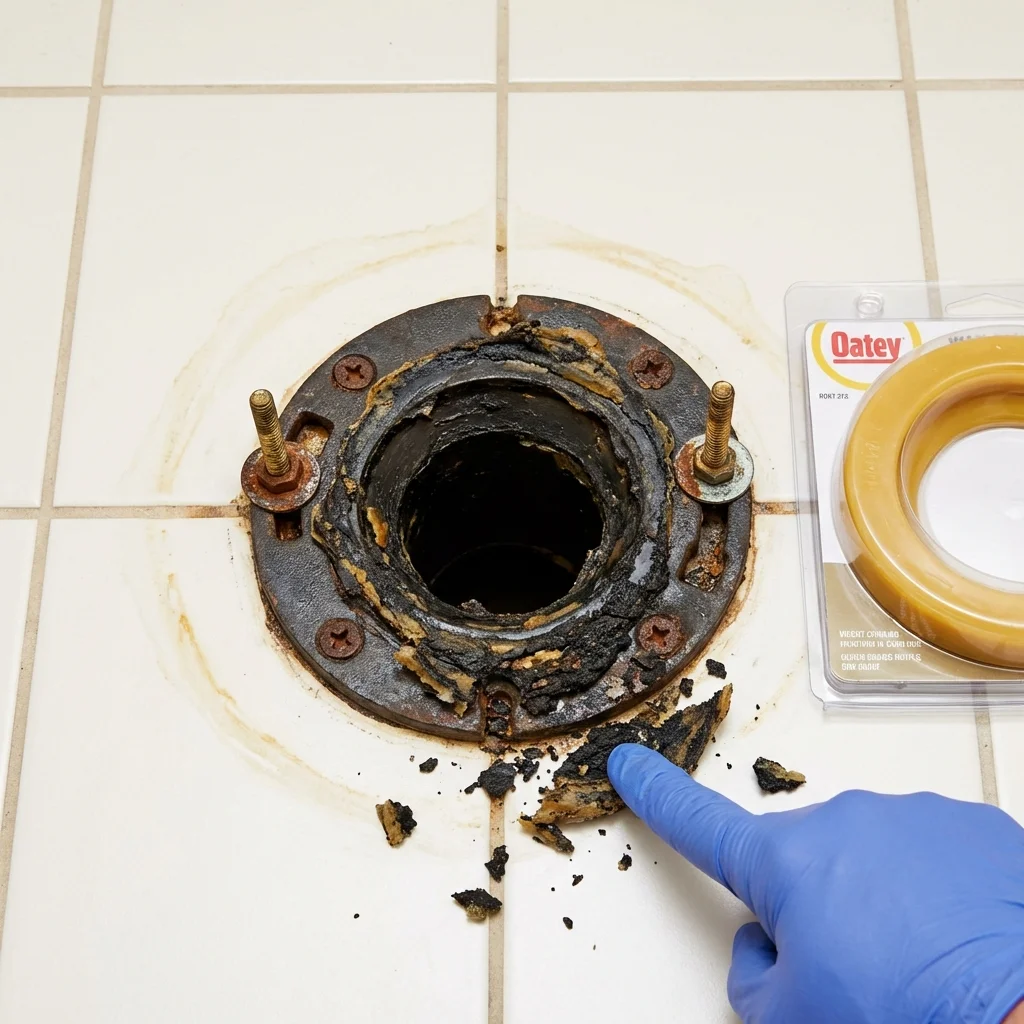 Failed wax ring showing water seepage at the base of a toilet in a Penn Valley, CA home