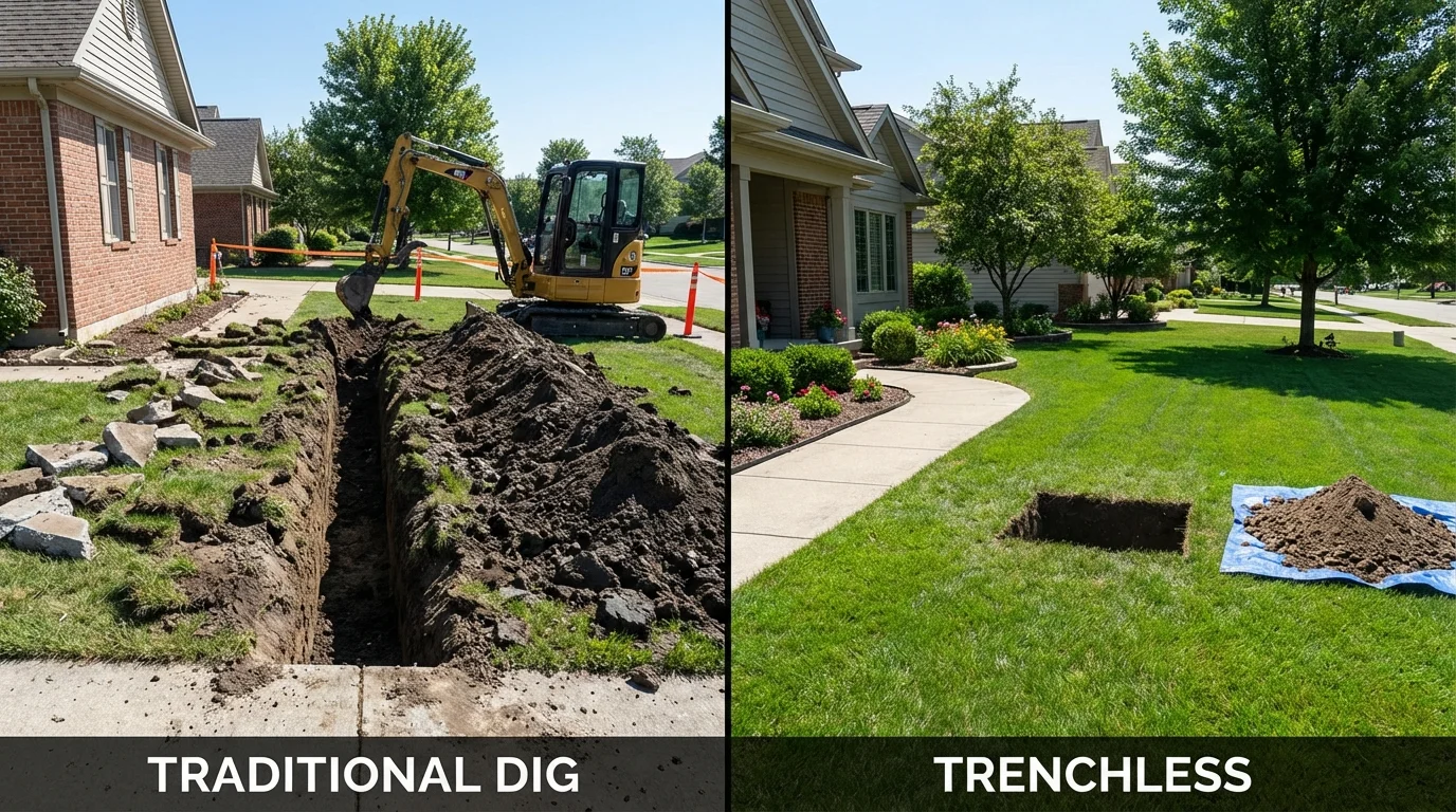 Trenchless sewer repair with minimal yard damage versus traditional excavation in Penn Valley, CA